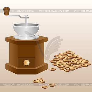 Coffee grinder and coffee beans - vector clipart