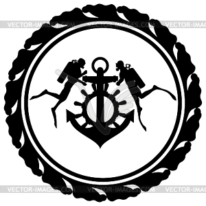 Scuba divers and anchor - vector clip art