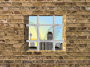 View of window with lattice - vector image