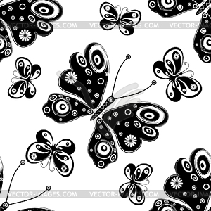 Seamless pattern with silhouettes butterflies - vector clip art