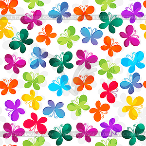 Seamless white pattern with butterflies - vector image