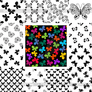 Set seamless patterns with butterflies - vector clipart