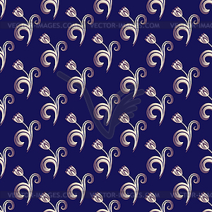 Dark blue seamless floral pattern - vector image