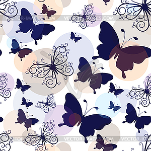 Seamless pattern with graphic vintage butterflies - vector image