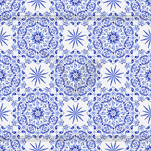 Vintage white-and-blue seamless pattern - vector clipart / vector image