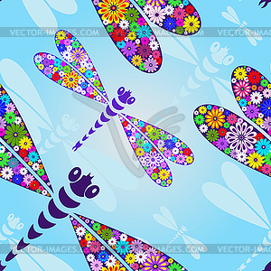 Spring seamless pattern with dragonflies - vector clipart