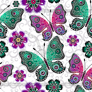 Seamless floral pattern with butterflies - vector clip art