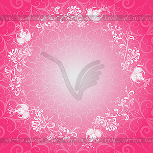 Pink floral spring lacy frame - vector clipart