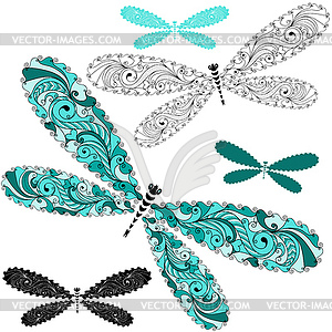 Set of lace vintage dragonflies - vector image