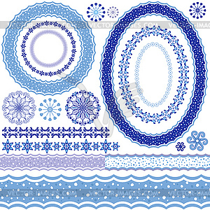 White-blue decorative frame and patterns - royalty-free vector image