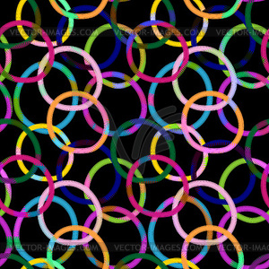 Бесшовные черный узор с красочными кольцами - изображение в векторном виде