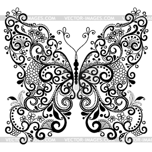 Декоративные фантазии бабочки - черно-белый векторный клипарт