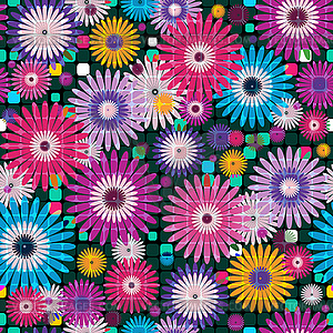 Seamless vivid floral checkered pattern - vector image