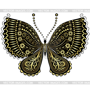 Fantasy vintage black-gold butterfly - vector image