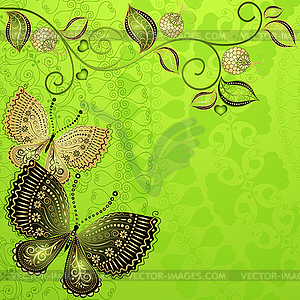 Green spring vintage floral frame - vector clipart