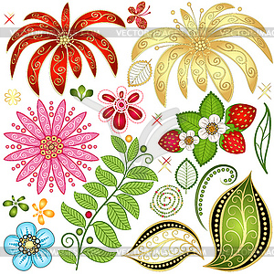 Set colorful floral design elements - vector image