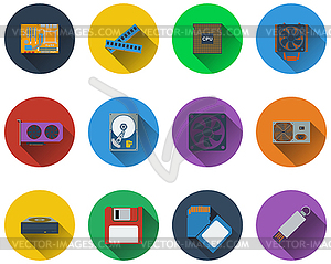Set of computer hardware icons in flat design - vector image