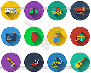 Set of camping icons in flat design - vector clip art