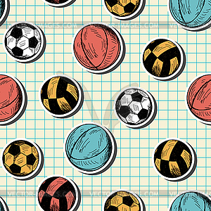 Бесшовные шаблон с различных спортивных мячей - графика в векторе