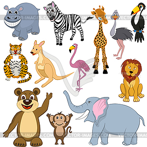 Set of 12 Cartoon Animals - vector clip art