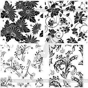 4 Floral Seamless Patterns - vector clip art