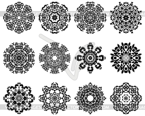 12 Snowflakes - white & black vector clipart