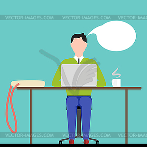 Man Sitting Behind Laptop - vector clip art