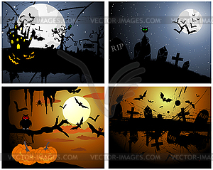 Set of Halloween Greeting Cards - vector image