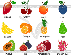 Set of Fruit Icons With Title - vector clipart / vector image