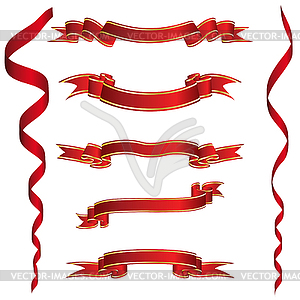 Set of Red Ribbons With Golden Stripes - vector clip art