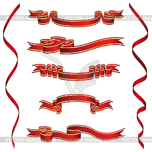 Набор красных лент с золотыми полосками - векторное графическое изображение