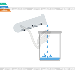 Flat design icon of chemistry beaker pour liquid - vector image