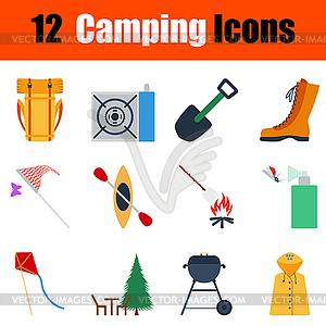 Flat design camping icon set - vector clip art