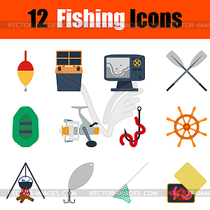 Flat design fishing icon set - vector clipart