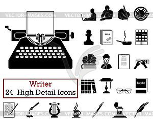 Set of 24 Writer Icons - vector image