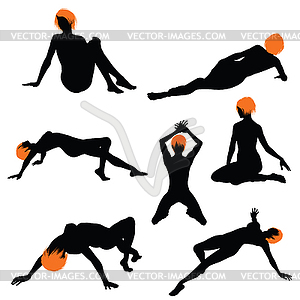 Naked sexy girls silhouette set - vector image