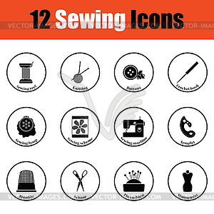 Set of twelve sewing icons - vector image