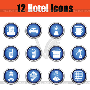 Set of twelve hotel icons - color vector clipart