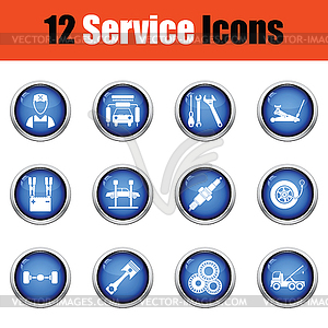 Набор иконок двенадцать станции технического обслуживания - цветной векторный клипарт