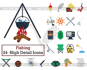 Set of 24 Fishing Icons - vector clip art