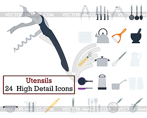 Set of 24 Utensils Icons - vector image