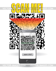 Smartphone scanning QR code - vector image