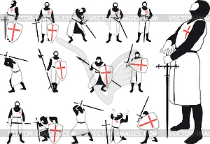 Set of silhouettes of Crusader - vector clip art