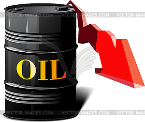 Barrel of oil and falling oil prices - vector clipart