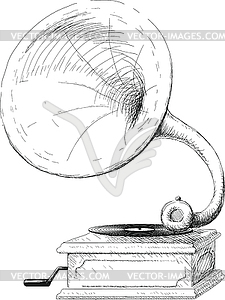 Старый патефон эскиз - векторное изображение
