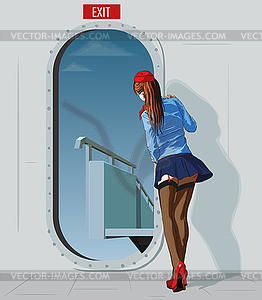 Stewardess at door - vector clipart