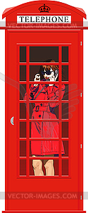 Girl in an English phone booth - vector clip art
