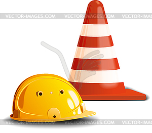 Road cone and helm - vector image