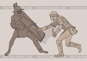 Two battling gladiators - vector clip art