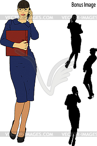 Secretary is talking on phone - vector image